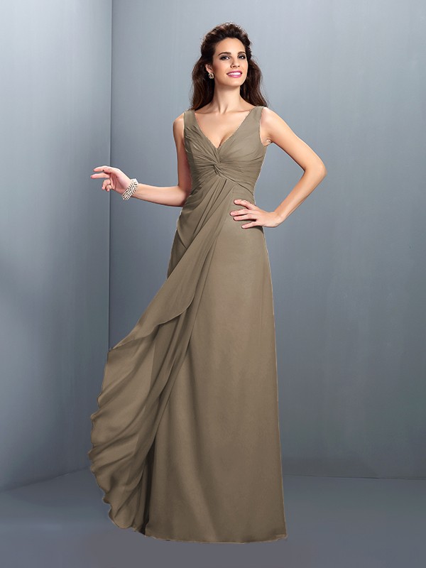 A-Line/Princess Straps Pleats Sleeveless Long Chiffon Bridesmaid Dresses 2630