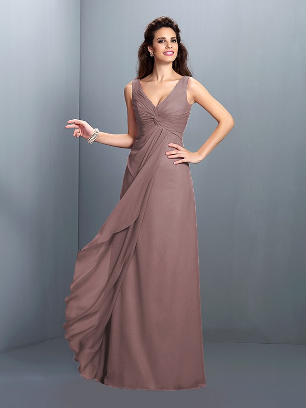 A-Line/Princess Straps Pleats Sleeveless Long Chiffon Bridesmaid Dresses 2630