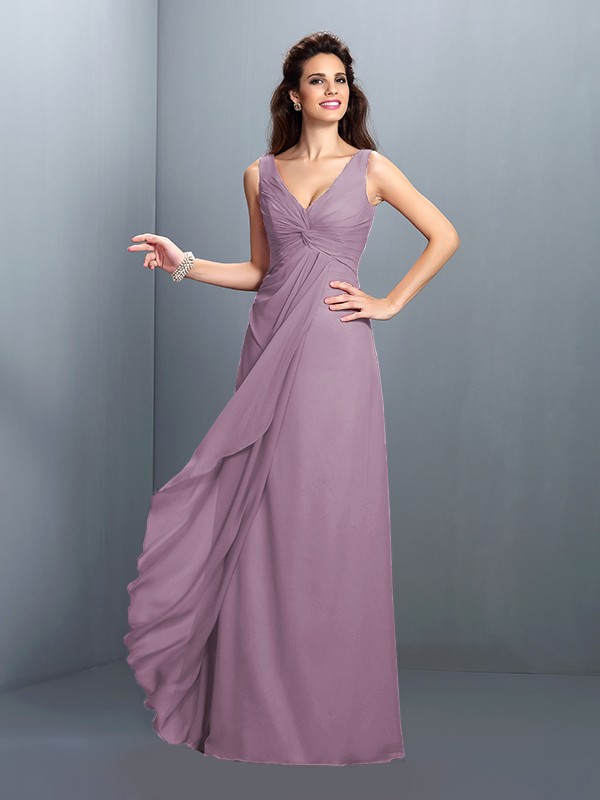 A-Line/Princess Straps Pleats Sleeveless Long Chiffon Bridesmaid Dresses 2630