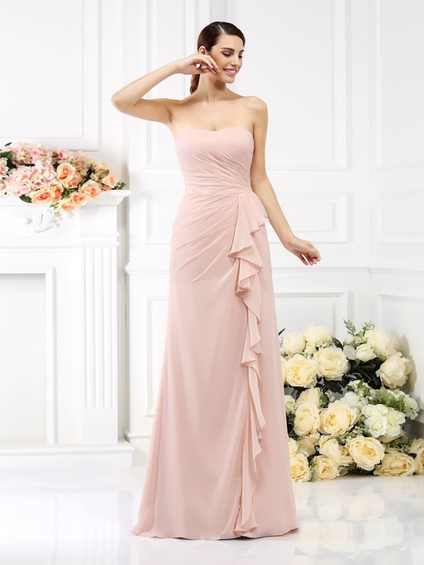 A-Line/Princess Strapless Pleats Sleeveless Long Chiffon Bridesmaid Dresses 2574