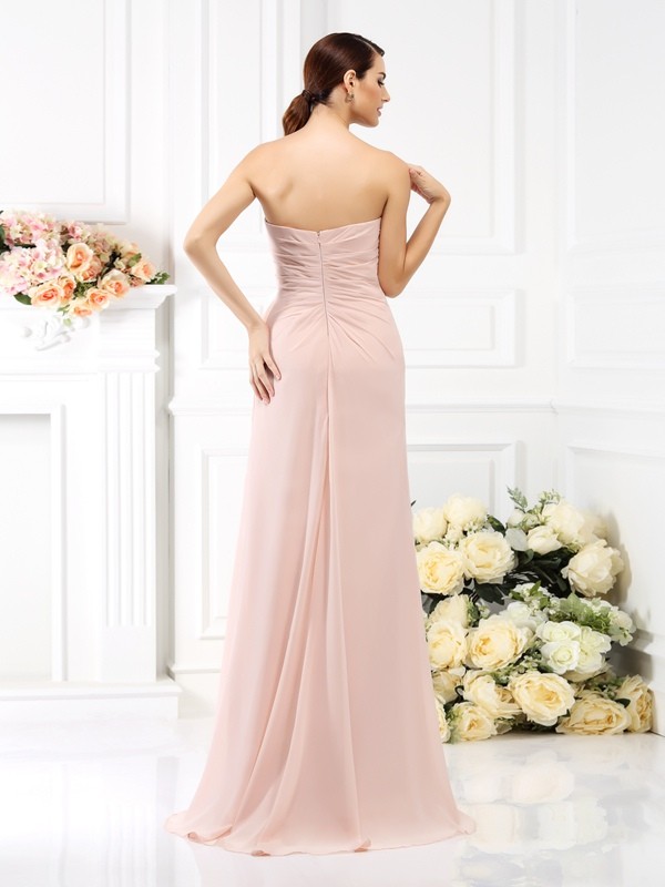 A-Line/Princess Strapless Pleats Sleeveless Long Chiffon Bridesmaid Dresses 2574