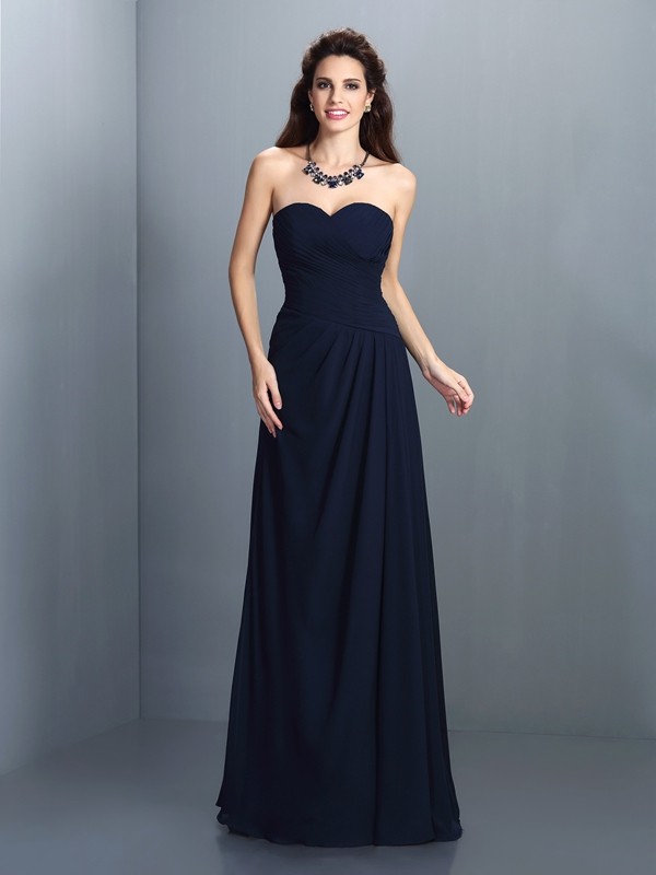 A-Line/Princess Sweetheart Pleats Sleeveless Long Chiffon Bridesmaid Dresses 2696