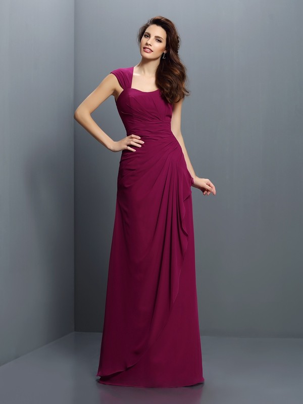 A-Line/Princess Straps Pleats Sleeveless Long Chiffon Bridesmaid Dresses 2631