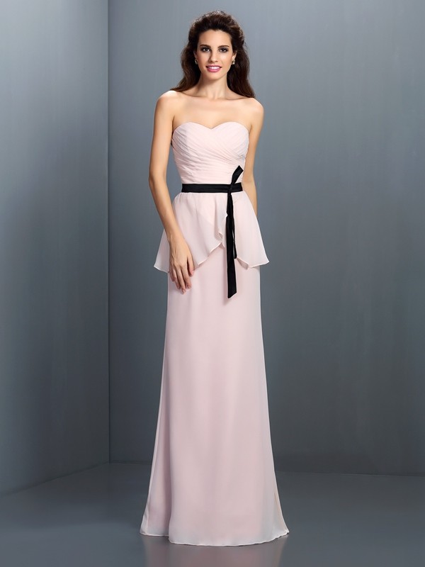 Sheath/Column Sweetheart Sash/Ribbon/Belt Sleeveless Long Chiffon Bridesmaid Dresses 3206