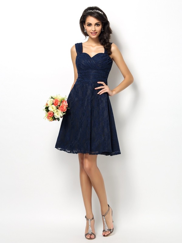 A-Line/Princess Straps Lace Sleeveless Short Bridesmaid Dresses 2628