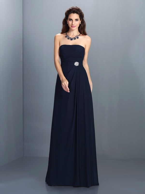 A-Line/Princess Strapless Rhinestone Sleeveless Long Chiffon Bridesmaid Dresses 2581