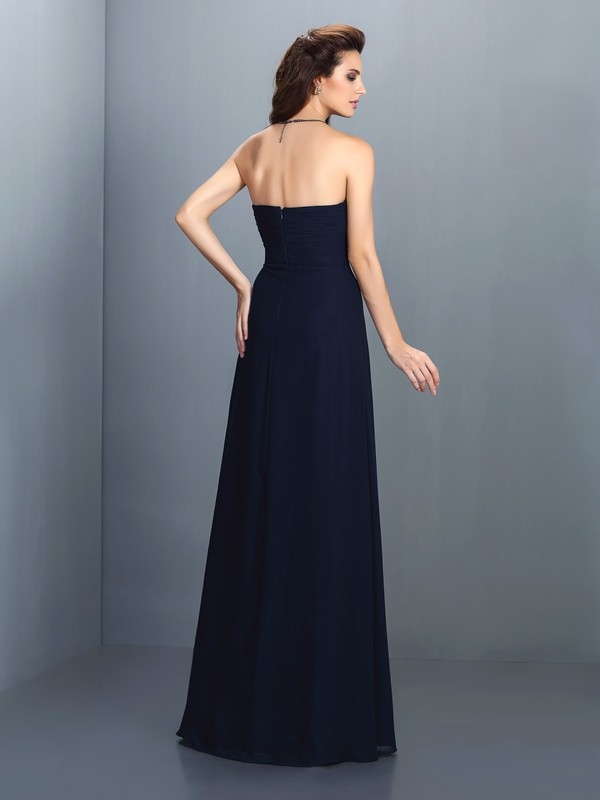 A-Line/Princess Strapless Rhinestone Sleeveless Long Chiffon Bridesmaid Dresses 2581