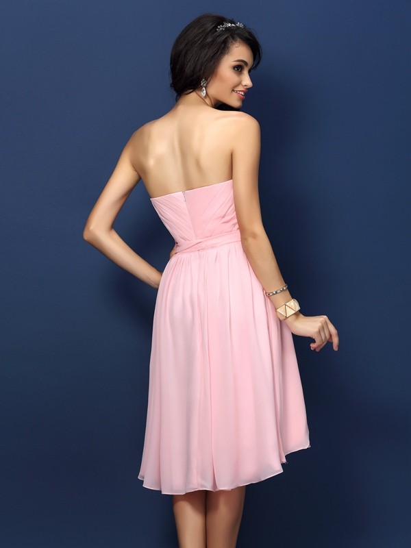 A-Line/Princess Sweetheart Pleats Bowknot Sleeveless Short Chiffon Bridesmaid Dresses 2687