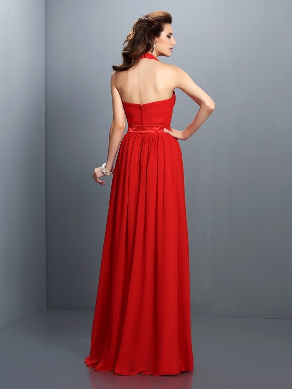 A-Line/Princess Halter Pleats Sleeveless Long Chiffon Bridesmaid Dresses 2274