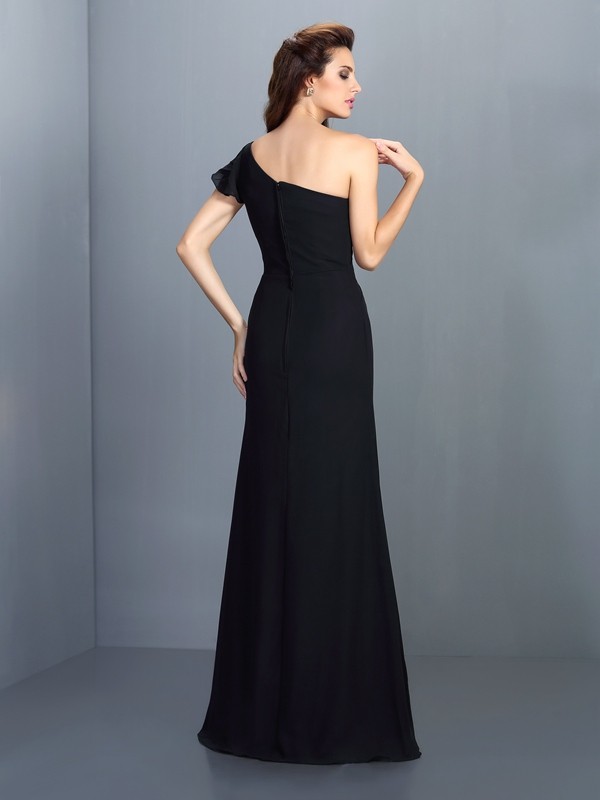 Sheath/Column One-Shoulder Pleats Sleeveless Long Chiffon Bridesmaid Dresses 2990