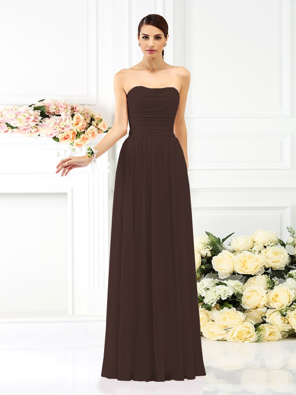 A-Line/Princess Strapless Pleats Sleeveless Long Chiffon Bridesmaid Dresses 2575