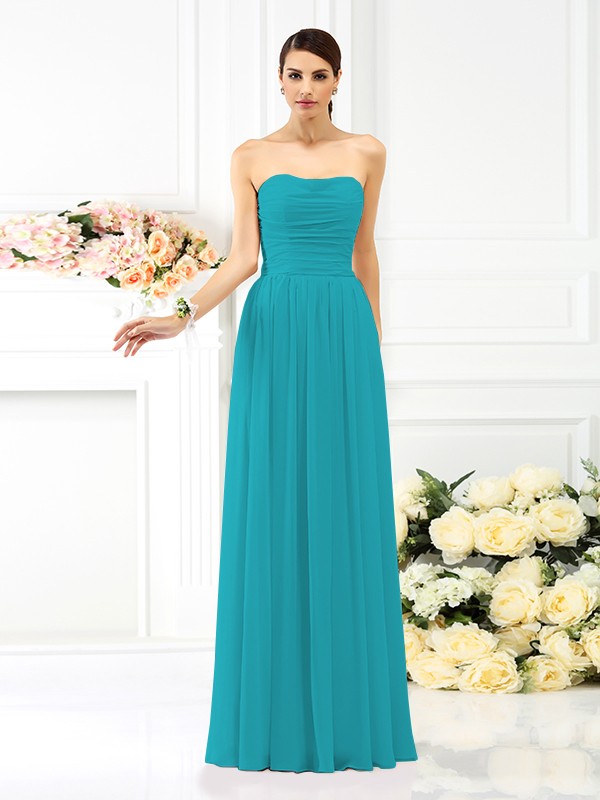 A-Line/Princess Strapless Pleats Sleeveless Long Chiffon Bridesmaid Dresses 2575