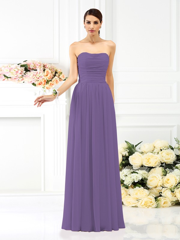 A-Line/Princess Strapless Pleats Sleeveless Long Chiffon Bridesmaid Dresses 2575