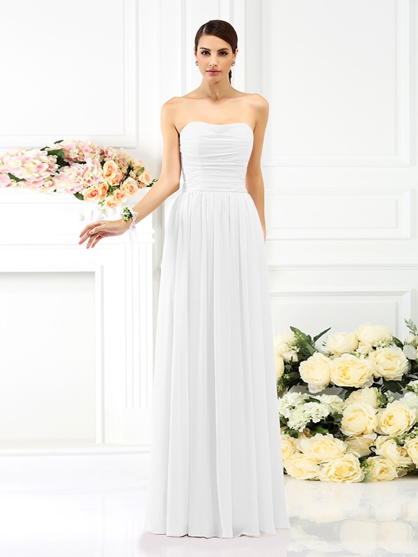 A-Line/Princess Strapless Pleats Sleeveless Long Chiffon Bridesmaid Dresses 2575