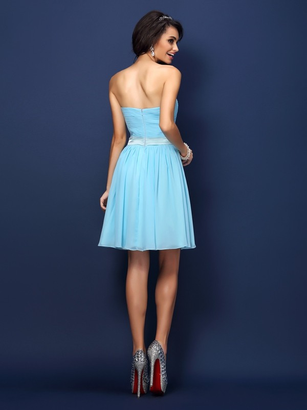 A-Line/Princess Strapless Pleats Sleeveless Short Chiffon Bridesmaid Dresses 2579