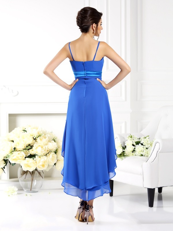 A-Line/Princess Spaghetti Straps Ruffles Sleeveless High Low Chiffon Bridesmaid Dresses 2539