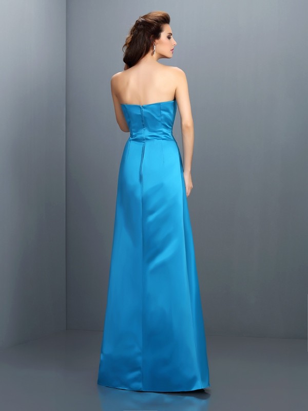 A-Line/Princess Strapless Sleeveless Long Satin Bridesmaid Dresses 2603