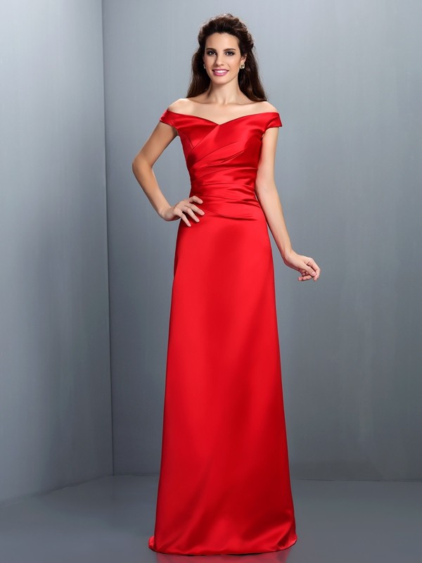 Sheath/Column Off-the-Shoulder Sleeveless Long Satin Bridesmaid Dresses 2984