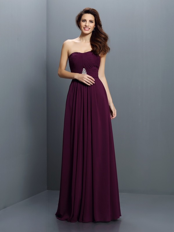 A-Line/Princess Strapless Pleats Sleeveless Long Chiffon Bridesmaid Dresses 2576