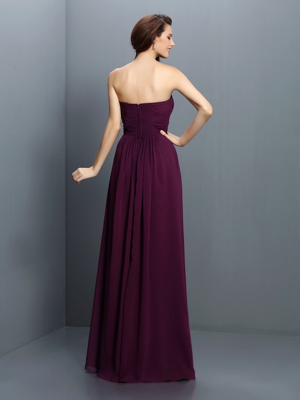 A-Line/Princess Strapless Pleats Sleeveless Long Chiffon Bridesmaid Dresses 2576