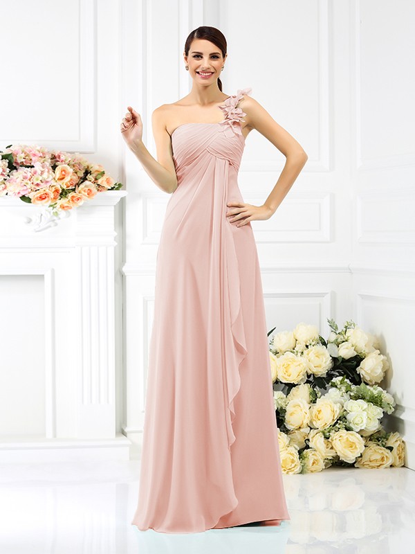 A-Line/Princess One-Shoulder Pleats Sleeveless Long Chiffon Bridesmaid Dresses 2383