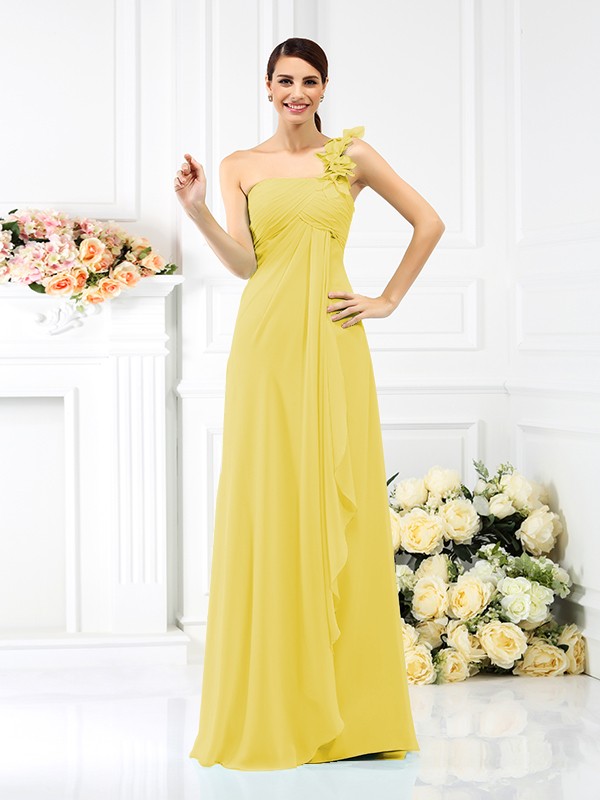 A-Line/Princess One-Shoulder Pleats Sleeveless Long Chiffon Bridesmaid Dresses 2383