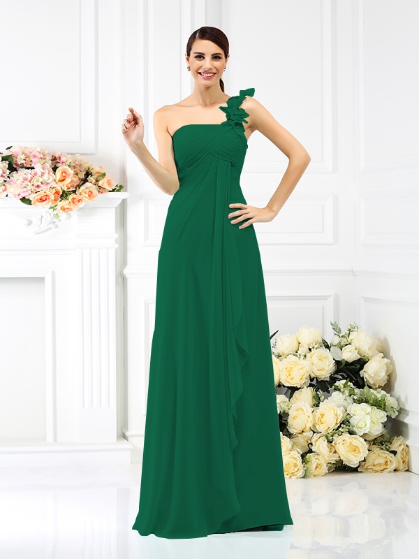 A-Line/Princess One-Shoulder Pleats Sleeveless Long Chiffon Bridesmaid Dresses 2383