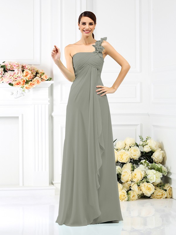 A-Line/Princess One-Shoulder Pleats Sleeveless Long Chiffon Bridesmaid Dresses 2383