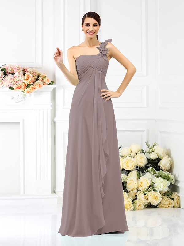 A-Line/Princess One-Shoulder Pleats Sleeveless Long Chiffon Bridesmaid Dresses 2383