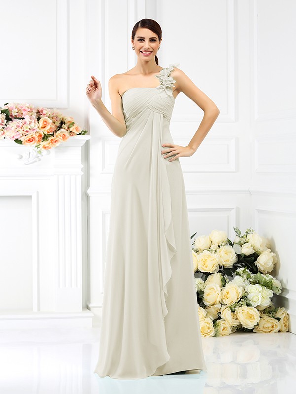 A-Line/Princess One-Shoulder Pleats Sleeveless Long Chiffon Bridesmaid Dresses 2383