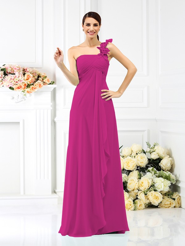 A-Line/Princess One-Shoulder Pleats Sleeveless Long Chiffon Bridesmaid Dresses 2383