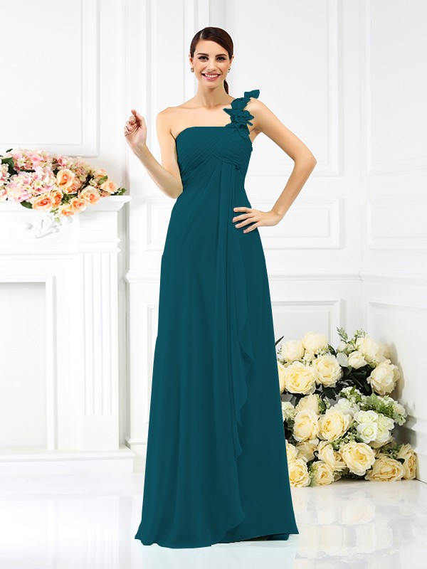 A-Line/Princess One-Shoulder Pleats Sleeveless Long Chiffon Bridesmaid Dresses 2383