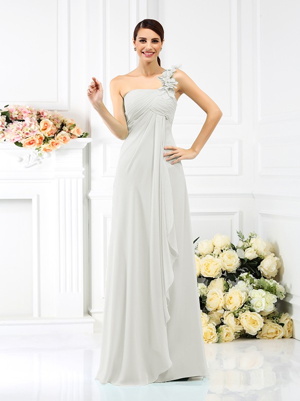 A-Line/Princess One-Shoulder Pleats Sleeveless Long Chiffon Bridesmaid Dresses 2383