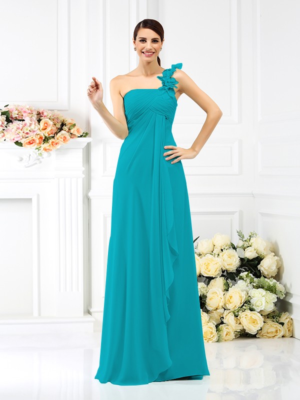 A-Line/Princess One-Shoulder Pleats Sleeveless Long Chiffon Bridesmaid Dresses 2383