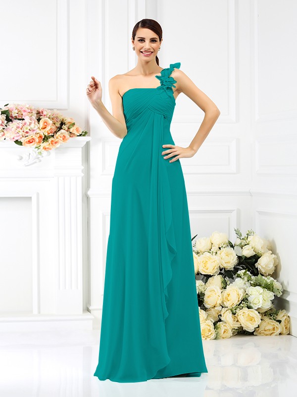 A-Line/Princess One-Shoulder Pleats Sleeveless Long Chiffon Bridesmaid Dresses 2383