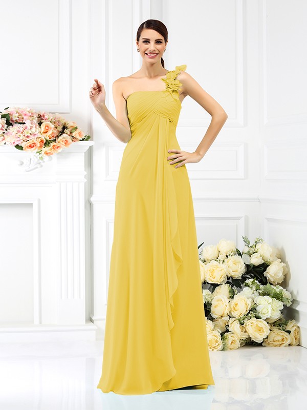 A-Line/Princess One-Shoulder Pleats Sleeveless Long Chiffon Bridesmaid Dresses 2383