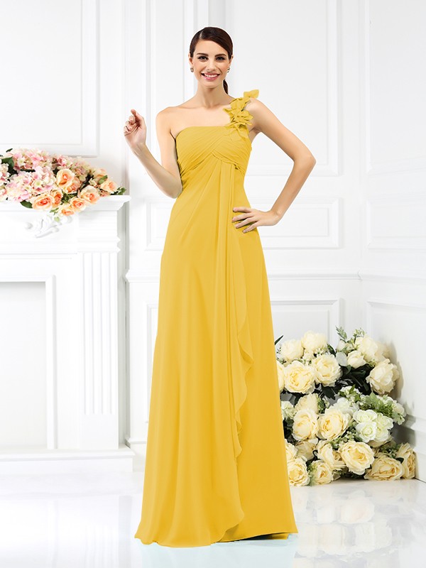 A-Line/Princess One-Shoulder Pleats Sleeveless Long Chiffon Bridesmaid Dresses 2383