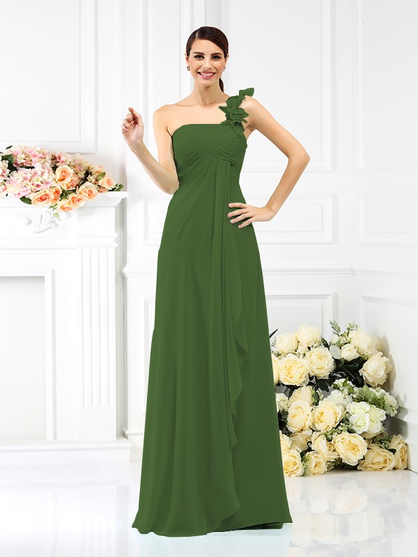 A-Line/Princess One-Shoulder Pleats Sleeveless Long Chiffon Bridesmaid Dresses 2383