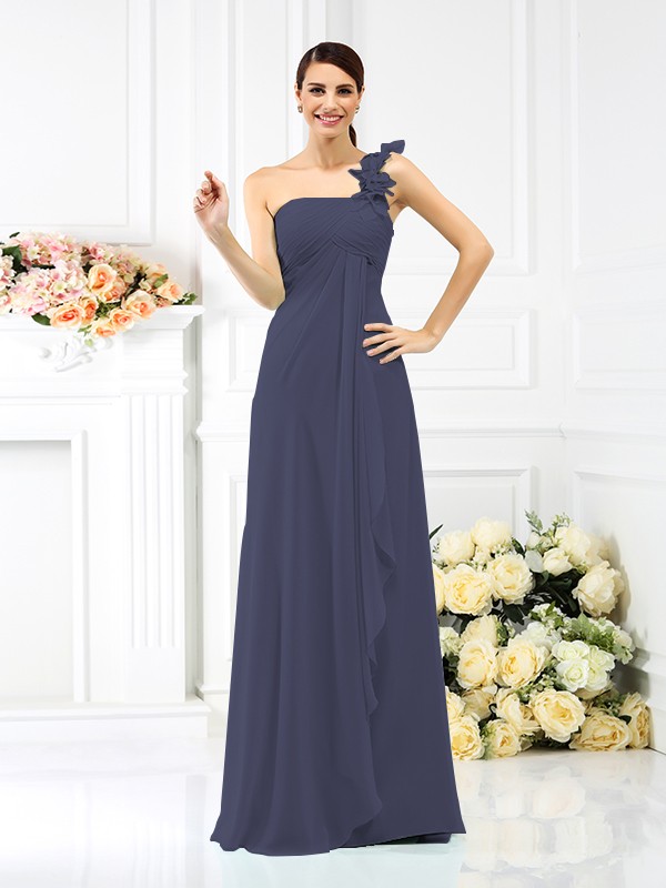 A-Line/Princess One-Shoulder Pleats Sleeveless Long Chiffon Bridesmaid Dresses 2383