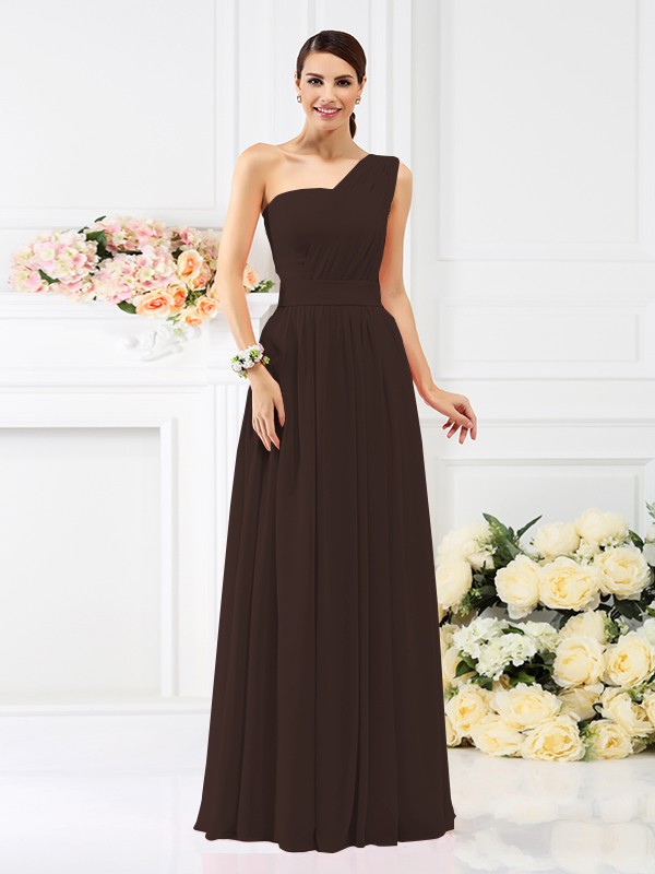 A-Line/Princess One-Shoulder Pleats Sleeveless Long Chiffon Bridesmaid Dresses 2384