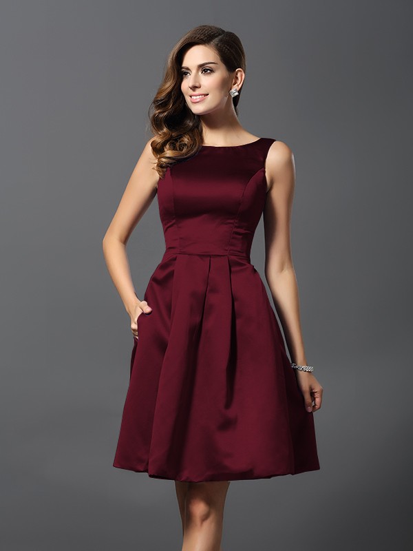 A-Line/Princess Scoop Sleeveless Short Satin Bridesmaid Dresses 2462