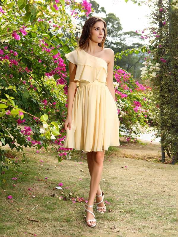 A-Line/Princess One-Shoulder Sleeveless Short Chiffon Bridesmaid Dresses 2420