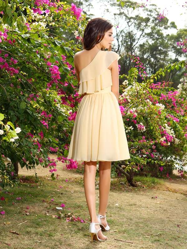 A-Line/Princess One-Shoulder Sleeveless Short Chiffon Bridesmaid Dresses 2420