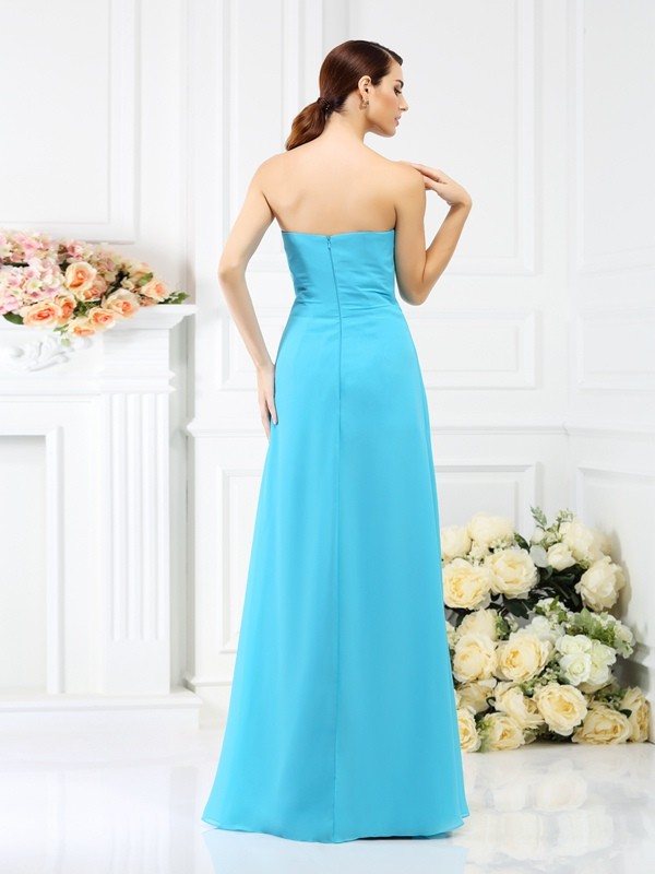 A-Line/Princess Strapless Hand-Made Flower Sleeveless Long Chiffon Bridesmaid Dresses 2567