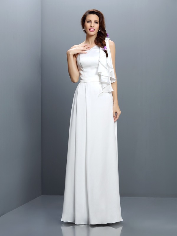 A-Line/Princess One-Shoulder Ruffles Sleeveless Long Chiffon Bridesmaid Dresses 2391