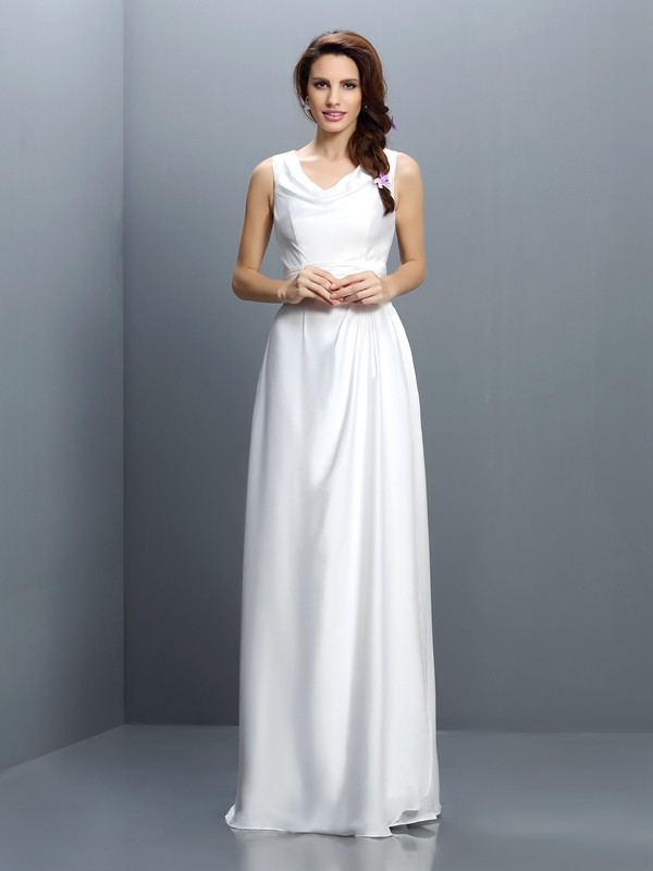 Sheath/Column V-neck Sleeveless Long Chiffon Bridesmaid Dresses 3233