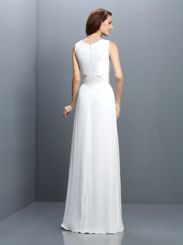 Sheath/Column V-neck Sleeveless Long Chiffon Bridesmaid Dresses 3233