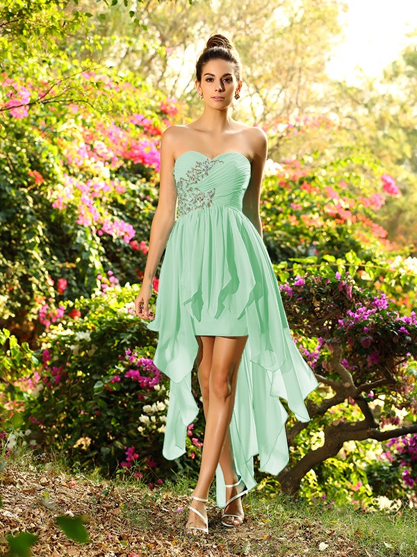 A-Line/Princess Sweetheart Beading Sleeveless High Low Chiffon Bridesmaid Dresses 2668