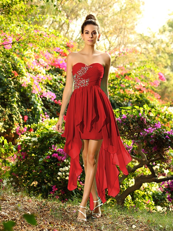 A-Line/Princess Sweetheart Beading Sleeveless High Low Chiffon Bridesmaid Dresses 2668