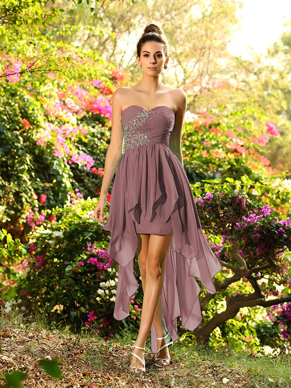 A-Line/Princess Sweetheart Beading Sleeveless High Low Chiffon Bridesmaid Dresses 2668